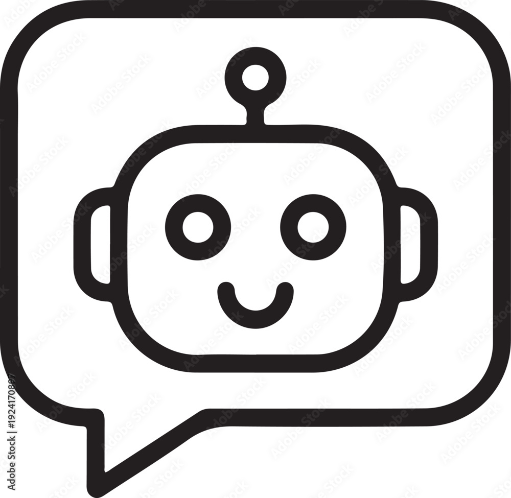 Obraz premium Friendly robot head inside a speech bubble representing communication and artificial intelligence
