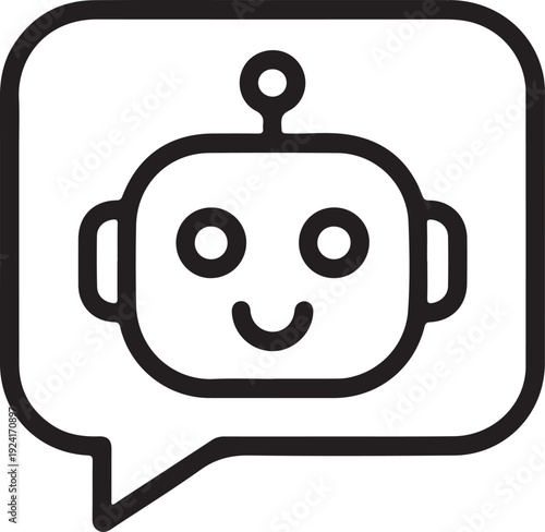 Friendly robot head inside a speech bubble representing communication and artificial intelligence