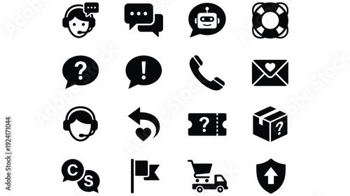 Set of 16 Customer Service and Support Icons Vector