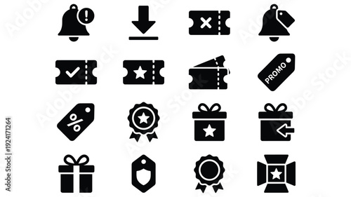 Set of 16 Black E-commerce and Marketing Vector Icons