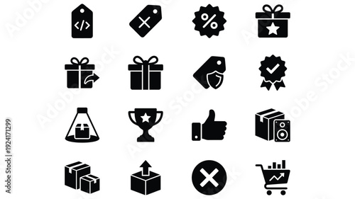 Set of 16 E-commerce and Shopping Black Vector Icons