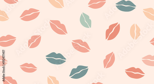 Seamless pattern with colorful lips in pastel shades, creating a romantic and stylish background for beauty and fashion themes.