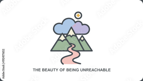 Mountain landscape with winding road and clouds in pastel colors for outdoor adventure and travel motivation