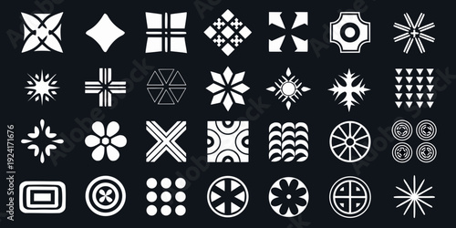 Collection of traditional japanese family crests displayed in white on black