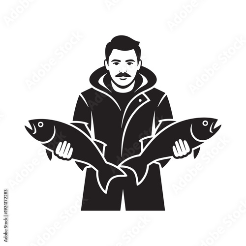 A fisherman proudly displays two large fish he has caught