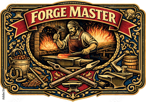 Forge Master Vintage Blacksmith Badge Logo EPS