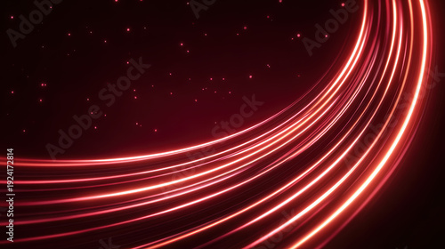 Vibrant and futuristic abstract background with glowing red light trails creating sense of speed and motion. This dynamic digital stream shows energy and flow on dark backdrop