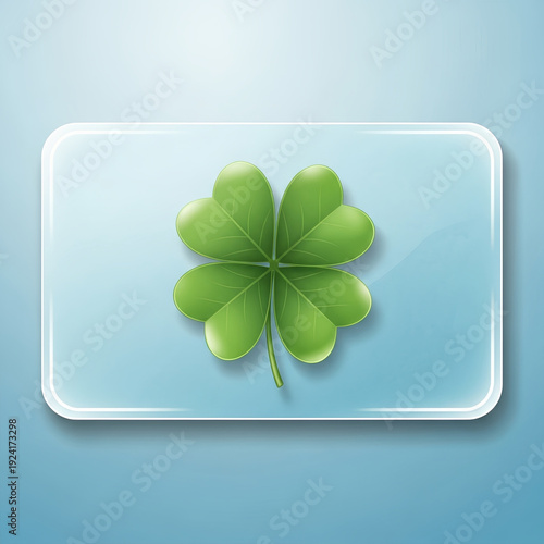 Digital card with lucky clover on blue background  