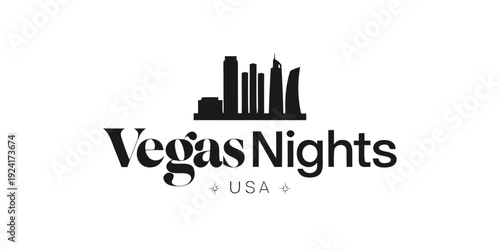 USA Minimal Skyline Outline SVG “Vegas Nights” – Modern Las Vegas Vector, Nevada United States Cityscape Illustration for Wall Art and Apparel