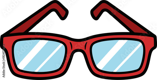 Red-framed eyeglasses with clear lenses for vision correction.