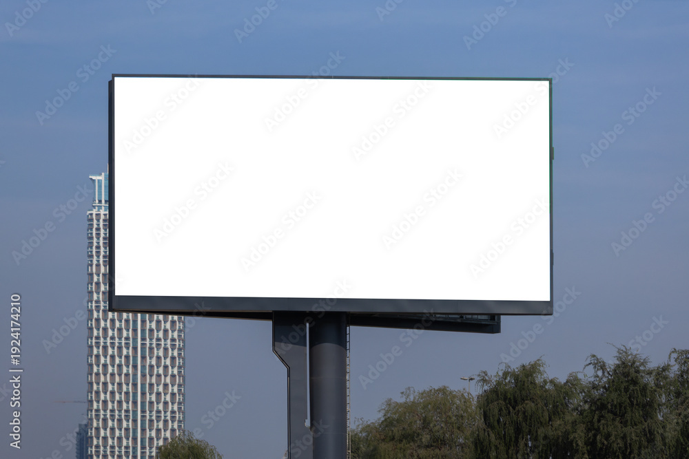 Fototapeta premium Large billboards for outdoor advertising and information boards along the roads and on the streets of the city. Background for design and advertising.