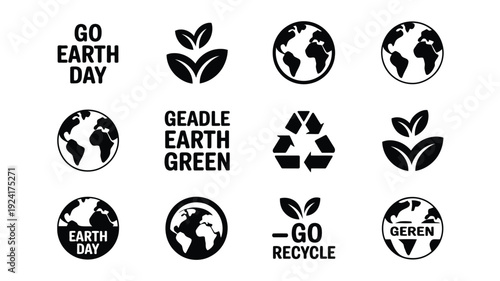 Earth day icons set with eco friendly symbols and slogans for environmental awareness and sustainability