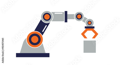 A robotic arm lifting an object, showcasing industrial machinery in a manufacturing setting from a side viewpoint