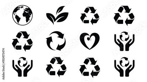 Earth day recycling symbols and icons collection for eco friendly campaigns and sustainable living