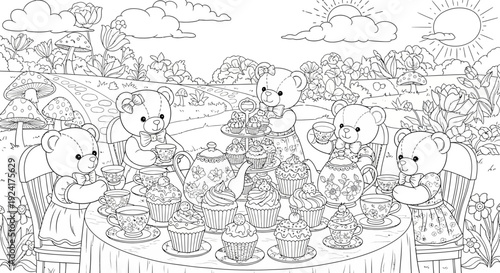 Teddy Bears Having Tea Party Together.
