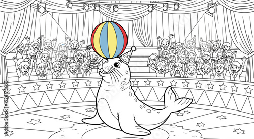 Seal Balancing Colorful Ball on Nose.