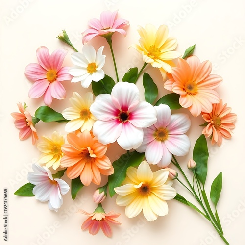 Delicate Pink Orange Daisy Floral Cluster Top View