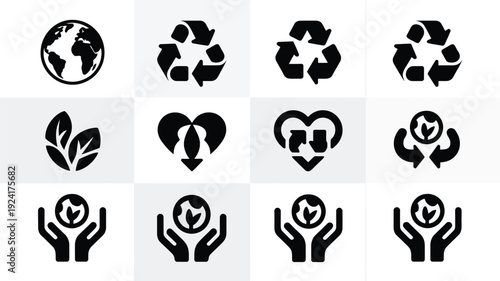 Earth day recycling symbols collection eco friendly icons set sustainable living graphics environmental awareness signs modern flat design elements