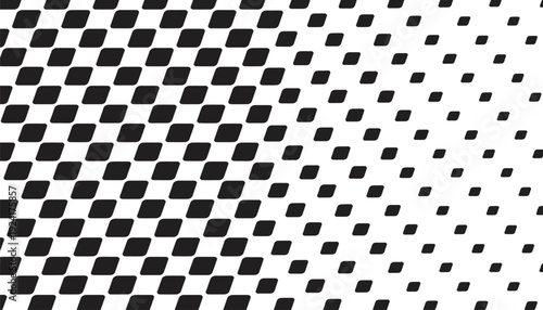 Dynamic black and white abstract illustration featuring a captivating gradient of varying geometric rhombus shapes, perfect for modern digital backgrounds and creative design projects