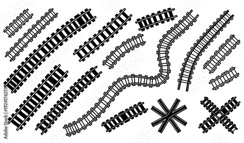 Decorative railway and railroad track icon collection isolated on transparent background