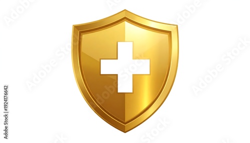Golden Shield with White Cross - Symbol of Health and Protection.