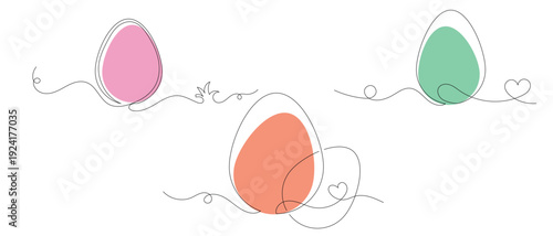 Continuous one liner Easter egg. Happy Easter egg hunt concept, Spring design. Black Easter egg line art. Vector Illustration.
