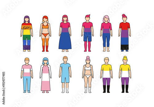 Diverse People Showing Pride Flags Representing Different Sexual Orientations And Gender Identities In Flat Design Style Collection Of Icons Isolated