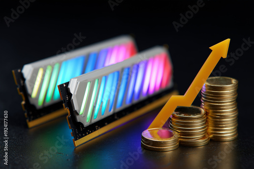 Memory modules shine with coins and a rising graph of progress