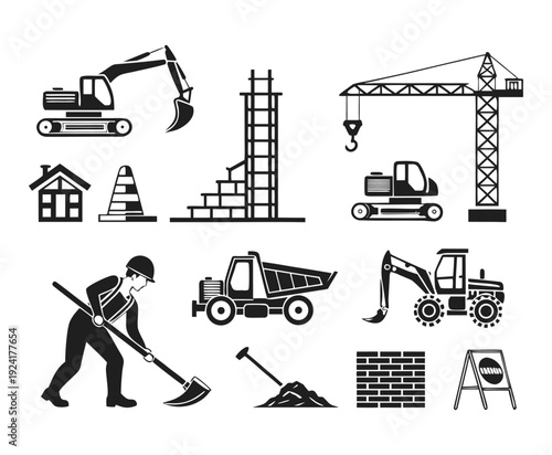 Industrial Tools and Machinery Icons — Professional Black Outline Vector Pack