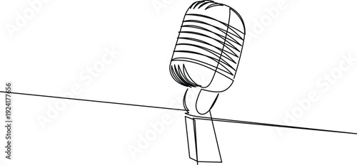 A vintage microphone with a striped pattern and a stand Vector