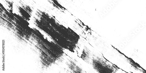 Dark textured brush strokes on a white background with a distressed grunge effect abstract black coarse