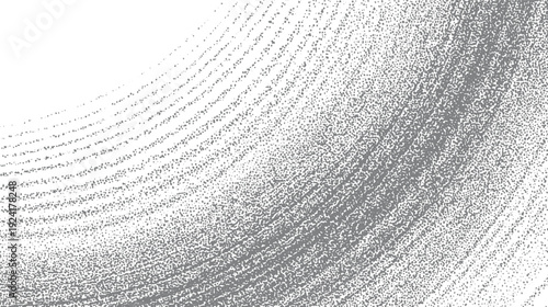 Grey speckled texture with curved lines of dots fading into white space