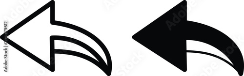 Two distinct reply or back arrow icons, one outlined and one solid black, both pointing left with a curved tail.