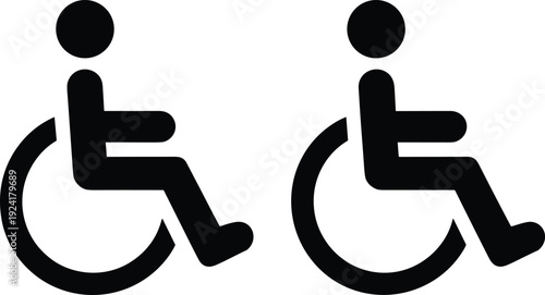 Wheelchair accessibility icons set featuring disabled person symbol, black universal access vector illustration isolated on white background