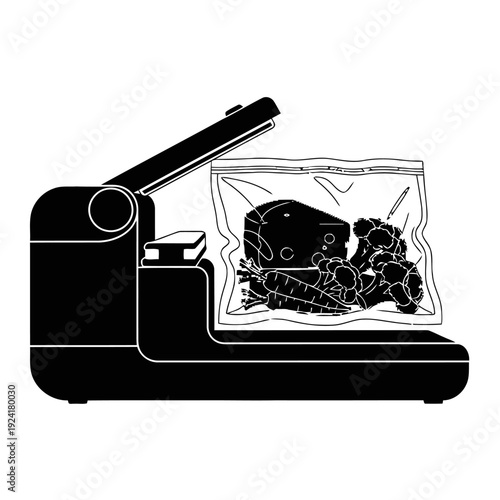 Machine and Vacuum Sealed Bag Silhouette for Food Prep - Kitchen Storage Concept