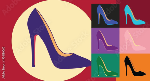 Vibrant high heel shoes in various colors and styles