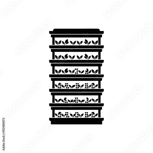 Hydroponic Vertical Farming Tower Silhouette for Urban Agriculture - Agritech Concept