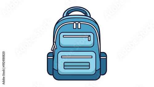 Modern blue school backpack icon for education, student lifestyle, and travel accessories isolated on a white background.