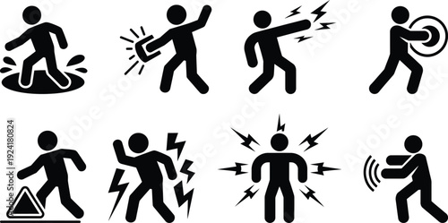 Warning signs for electrical hazards and shock prevention measures.