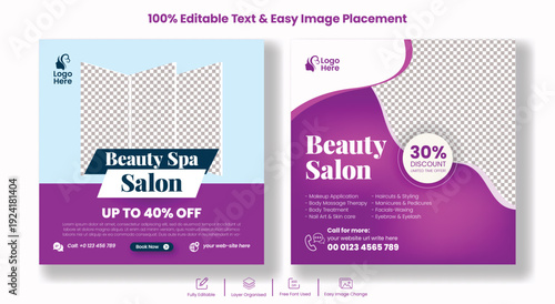 Elegant luxury spa wellness social media post and square flyer template, beauty salon yoga meditation banner poster advertising design for self care relaxation promotion