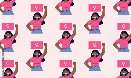International Womens Day pattern with woman and female gender symbol representing empowerment and women rights