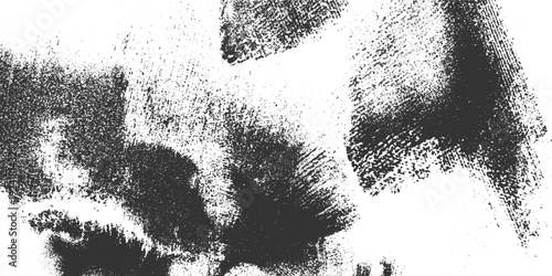 Textured black and white abstract brush strokes with rough edges and speckled detail grunge