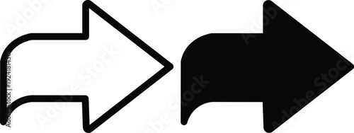 Two distinct right-pointing arrows, one outlined in black and the other solid black, both featuring a curved tail design.