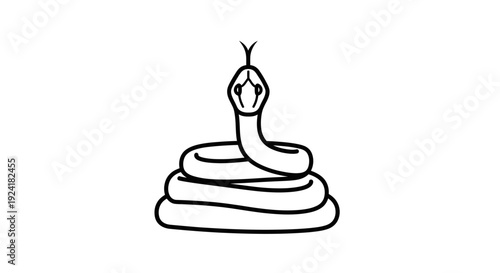 A simple line art drawing of a coiled snake with its head raised and tongue out, on a white background.