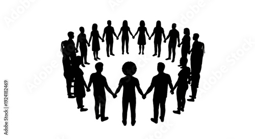 Group of people holding hands in a circle, symbolizing unity and togetherness.