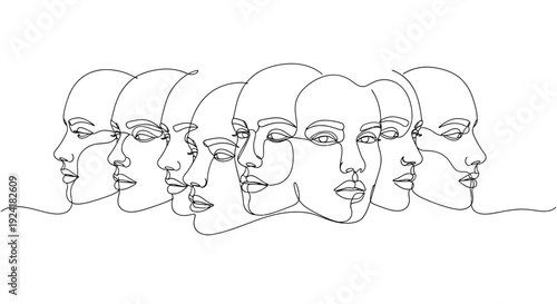 Abstract Faces Line Art: Multiple Profiles in Continuous Line Drawing