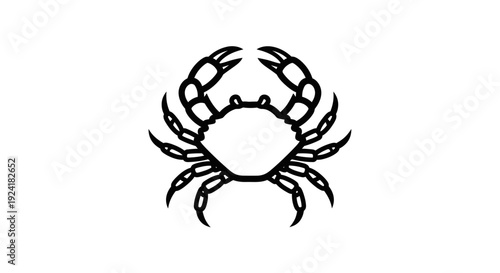 Black and white outline drawing of a crab with prominent claws and legs, depicted in a simple, iconic style.