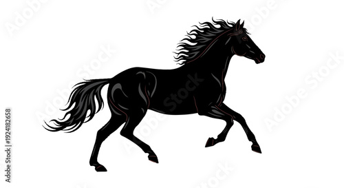 Black silhouette of a running horse with flowing mane and tail.