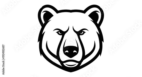 Black and white illustration of a fierce bear head mascot with a determined expression.