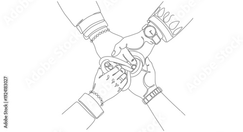 Four Hands Intertwined in Unity Symbol, Partnership Concept